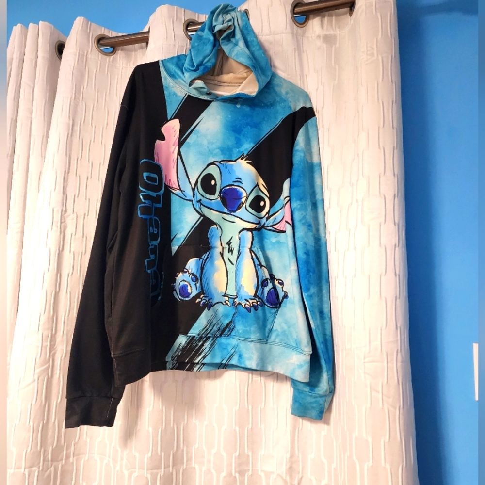 Adult Blue and Black Stitch Graphic Hoodie